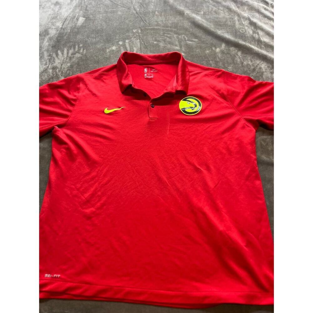 Atlanta hawks  Polo Shirt Mens XXL Red Nike‎ Dri-Fit NBA Yellow Check